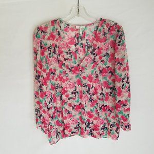 Joie 100% Silk Semi-Sheer Floral Blouse Top Women's Small